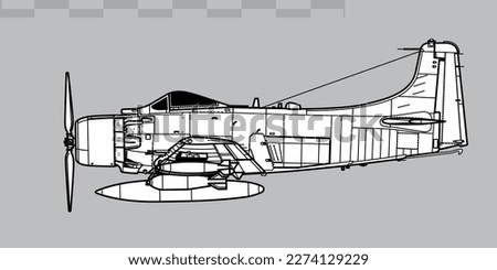 Douglas A-1H Skyraider. Vector drawing of attack aircraft. Side view. Image for illustration and infographics.