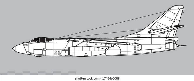 Douglas A-3 SKYWARRIOR. Vector drawing of navy strategic bomber. Side view. Image for illustration and infographics.