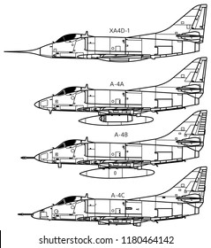 Douglas A-4 SKYHAWK. Outline vector drawing