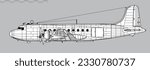 Douglas C-54 Skymaster. Vector drawing of WW2 transport aircraft. Side view. Image for illustration and infographics.