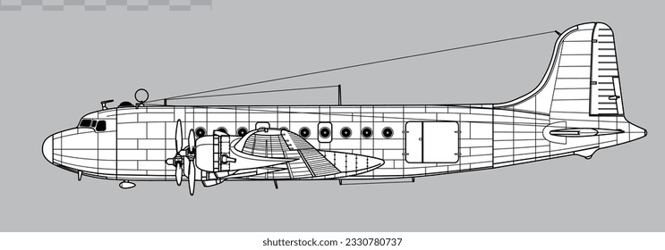 Douglas C-54 Skymaster. Vector drawing of WW2 transport aircraft. Side view. Image for illustration and infographics.