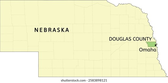 Douglas County and city of Omaha location on Nebraska state map