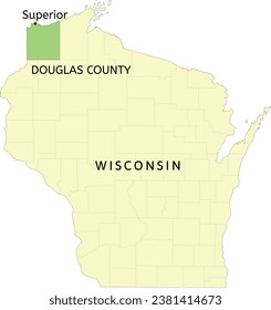 Douglas County and city of Superior location on Wisconsin state map