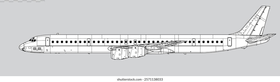 Douglas DC-8-71 Super 70. Vector drawing of long-range jetliner. Side view. Image for illustration and infographics.