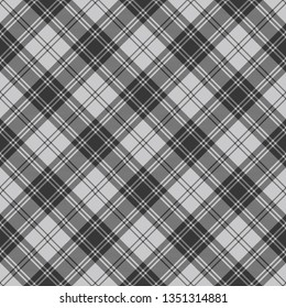 Douglas Grey Modern Tartan. Tartan imitation for prints on fabric and clothing, interior decoration, Scottish-style websites. Seamless pattern, diagonal cell 