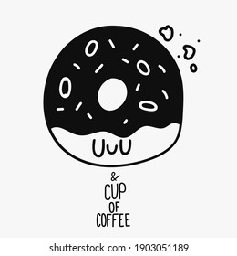 Dougnut doodle linear black vector icon. Donut illustration, hand drawn donut character