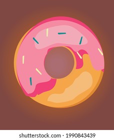 Dougnut with pink glaze. The background is brown.