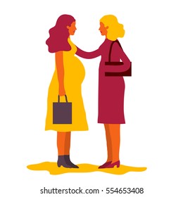 Doula assisting a pregnant woman. Vector illustration. Pregnancy concept. 