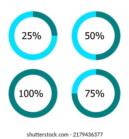Dounut chart. Set of infographic percentage piecharts or segment of hole circle icons 25% - 100%.