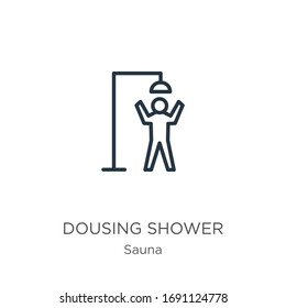 Icono de ducha doble. Icono de contorno de ducha lineal delgado aislado en fondo blanco de la colección de sauna. Signo vectorial de línea, símbolo para web y móvil