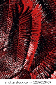 Doutone. Black and red background with feathers pattern.