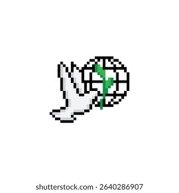dove 8 bit icon peace sign dove bring leaf  Pixel art  8-bit for game