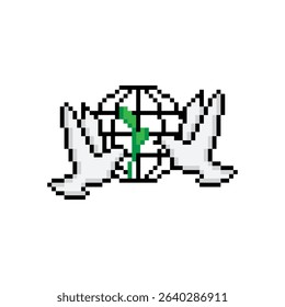 dove 8 bit icon peace sign dove bring leaf  Pixel art  8-bit for game