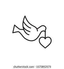 dove animal with heart line style icon vector illustration design