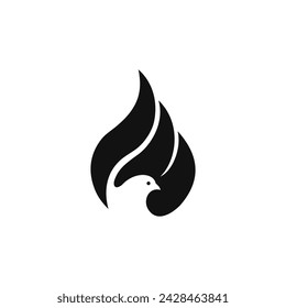 dove bird and flame logo combination vector icon