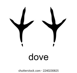 Dove bird footprints isolated black silhouette icon. Vector Pigeon steps or foot marks. Pigeon or dove tracks. Vector silhouette illustration isolated on white background 