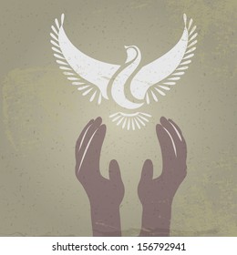 Dove or bird free with hands