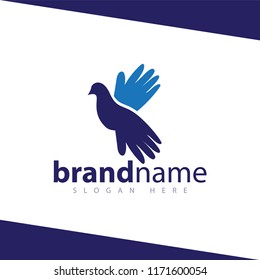 Dove Bird with hand logo stock template