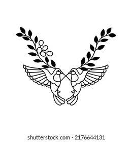 dove, bird and leaves, vector illustration