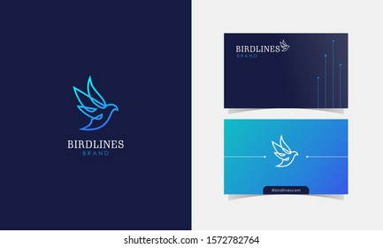 Dove Bird Line logomark vector with business card template design for branding identity