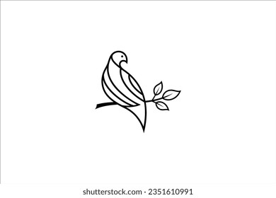 Dove bird logo design perched on a tree branch