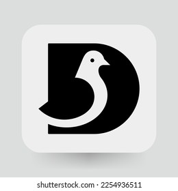 Diseño De Logotipo Dove Bird On Letter D. Ilustración vectorial de la plantilla de logotipo de la pala de aves