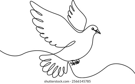 Dove bird one line drawing. Dove bird minimalist design handdrawn. Vector illustration isolated.