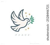 Dove, Bird of Peace Clip Art, Dove Image Vector, Dove Bring Olive Leaf Illustration, Decorative Dove Vector.