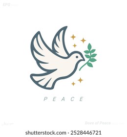 Dove, Bird of Peace Clip Art, Dove Image Vector, Dove Bring Olive Leaf Illustration, Decorative Dove Vector.