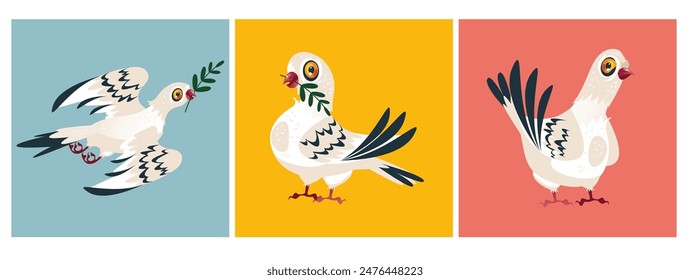 Dove bird pigeon hope symbol of peace concept. Vector flat graphic design cartoon illustration