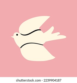 The dove bird is a symbol of peace. Simple cute vector drawing in doodle style