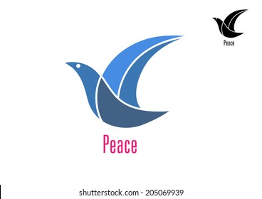 Dove bird with text as a symbol or logo peace isolated on white background