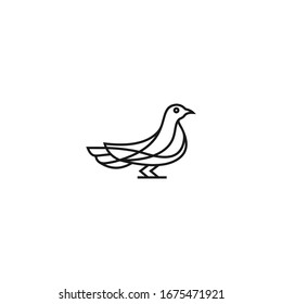 Dove bird - vector logo template concept illustration in classic graphic style. Design element Flying Bird Logo design abstract vector template linear style on a black background