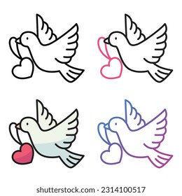 Dove bird wedding icon design in four variation color