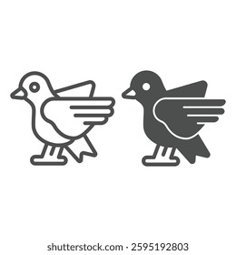 Dove bird with wings line and solid icon, charity concept. Vector graphics. Pigeon bird flying animal, peace sign on white background, outline style icon for mobile or web design