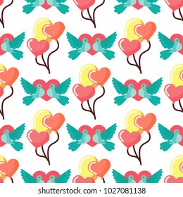 Dove birds seamless pattern background birdie vector illustration of cartoon flying animal.