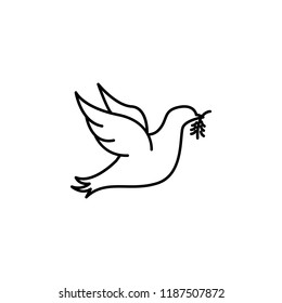 dove with branch of peace icon. Element of peace icon for mobile concept and web apps. Thin line dove with branch of peace icon can be used for web and mobile