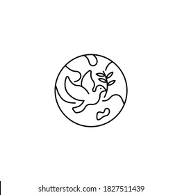 Dove with branch, planet, peace world, stop war simple thin line icon vector illustration