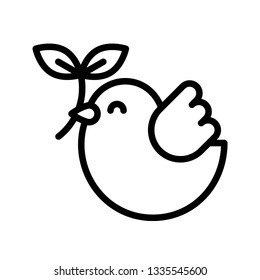Dove with branch vector, Easter line style icon editable stroke