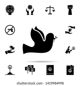 dove with a branch of world icon. Universal set of human rights for website design and development, app development