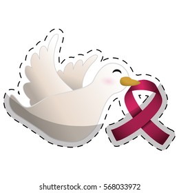 dove with breast cancer symbol in the beak icon design image