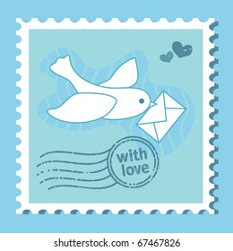 dove bringing letter with love stamp