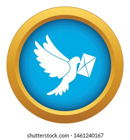 Dove carrying envelope icon blue vector isolated on white background for any design