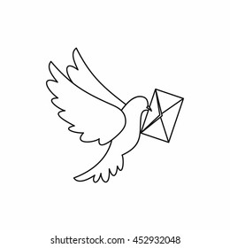 Dove carrying envelope icon in outline style isolated vector illustration