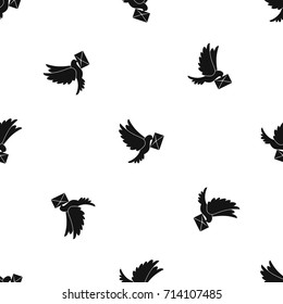Dove carrying envelope pattern repeat seamless in black color for any design. Vector geometric illustration