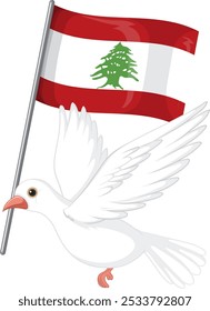 A dove carrying the Lebanese flag gracefully