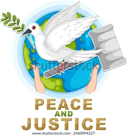 Dove carrying olive branch and gavel over Earth
