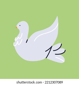 Dove Cartoon Illustration. Fly Bird Symbol. Faith And Peace, Charity Concept. Save Planet Isolated Vector. No War Emblem