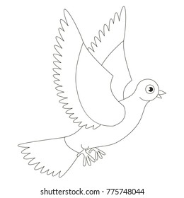 Dove cartoon. Outlined illustration with thin line black stroke