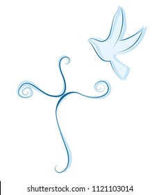 Dove with Christian cross. Isolated vector illustration